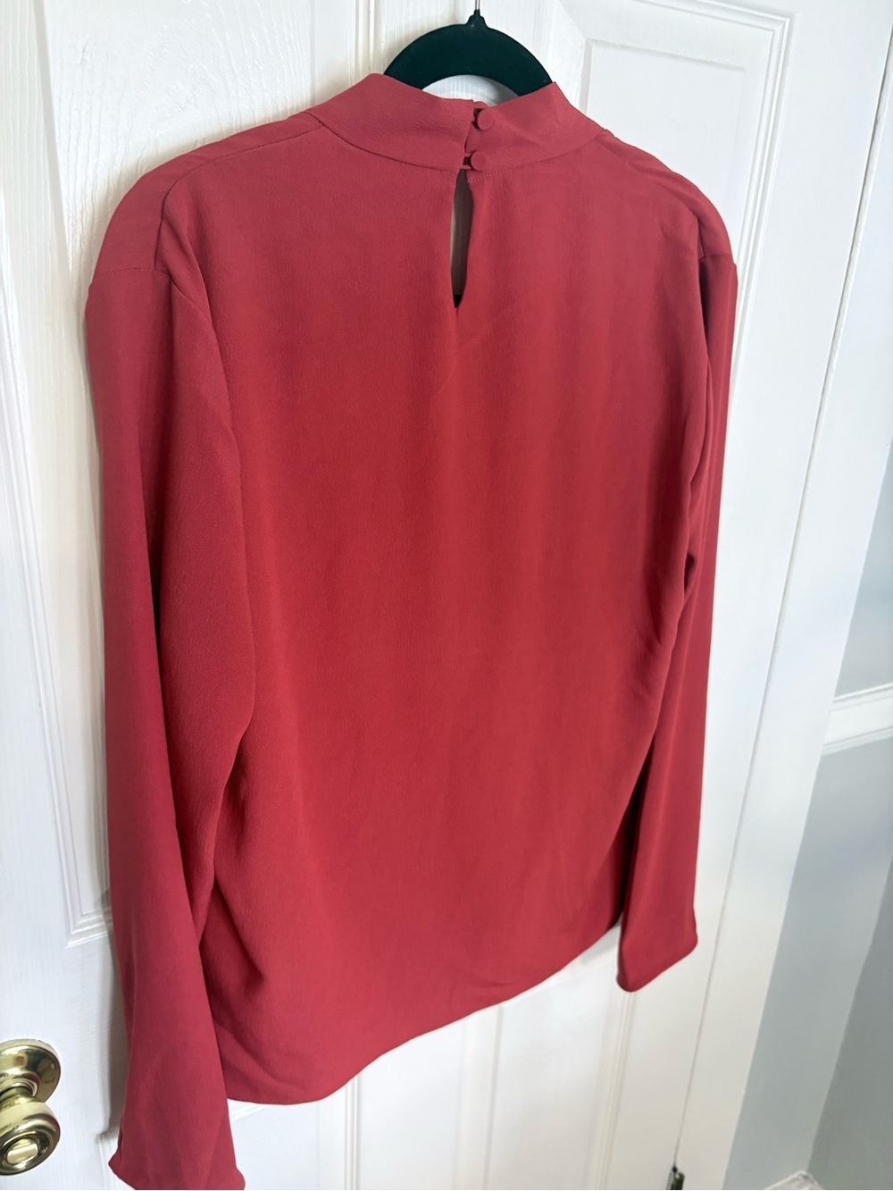 M.M.LaFleur | Draped Faux Wrap Blouse | L | Rust Coral - Picture 7 of 9